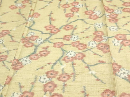 平和屋着物▽小千谷紬 単衣 枝梅 正絹 逸品 DAAW9285sf