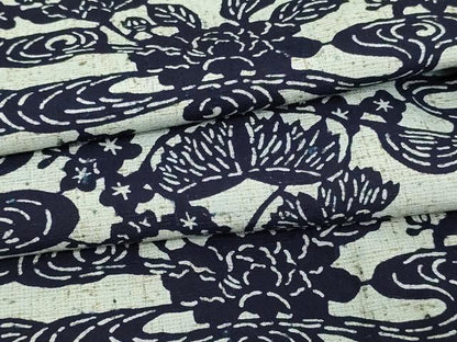 平和屋着物▽ぜんまい紬 単衣 型染め 草花文 正絹 逸品 DAAW9287sf