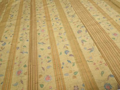 平和屋着物▽上質な小紋 単衣 紬地 更紗花文 正絹 逸品 DAAW9288sf