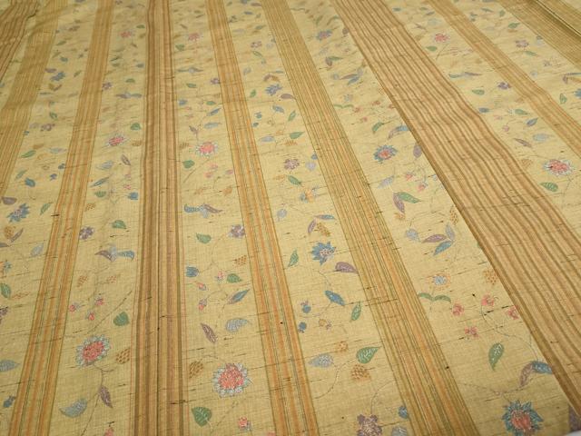 平和屋着物▽上質な小紋 単衣 紬地 更紗花文 正絹 逸品 DAAW9288sf