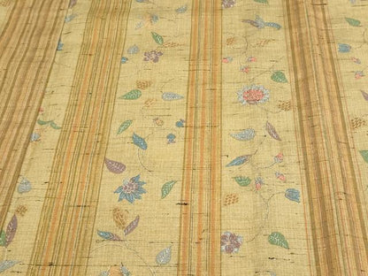 平和屋着物▽上質な小紋 単衣 紬地 更紗花文 正絹 逸品 DAAW9288sf