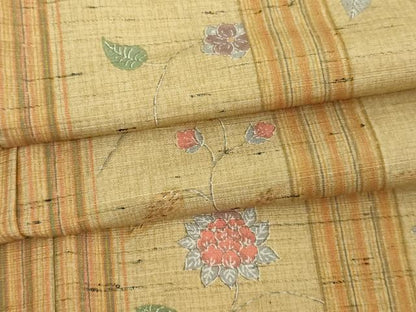 平和屋着物▽上質な小紋 単衣 紬地 更紗花文 正絹 逸品 DAAW9288sf