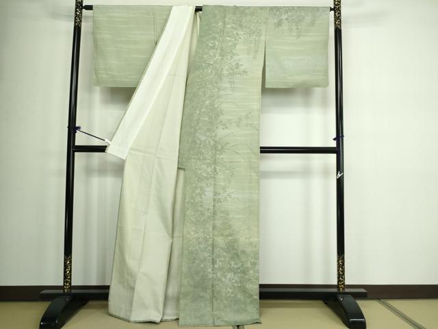平和屋着物▽石川県指定無形文化財 牛首紬 白山工房 手織り 訪問着 単衣 草花文 正絹 逸品 DAAW9291sf