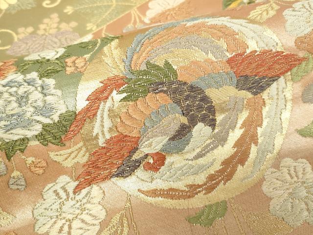 平和屋着物▼六通柄袋帯　鳳凰正倉院花文　金糸　正絹　逸品　DAAW9292sf