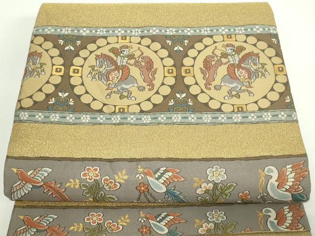 平和屋着物▼六通柄袋帯　狩猟花鳥文　金糸　正絹　逸品　DAAW9293sf