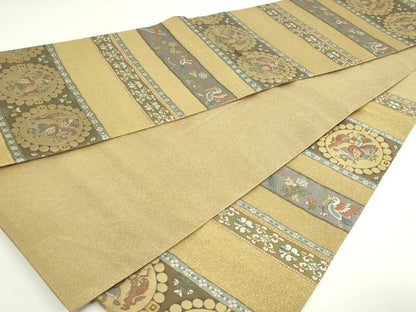 平和屋着物▼六通柄袋帯　狩猟花鳥文　金糸　正絹　逸品　DAAW9293sf
