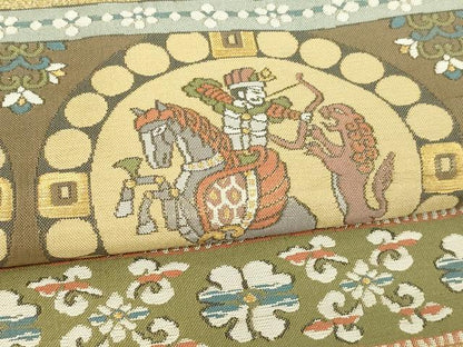平和屋着物▼六通柄袋帯　狩猟花鳥文　金糸　正絹　逸品　DAAW9293sf