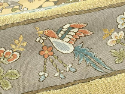 平和屋着物▼六通柄袋帯　狩猟花鳥文　金糸　正絹　逸品　DAAW9293sf