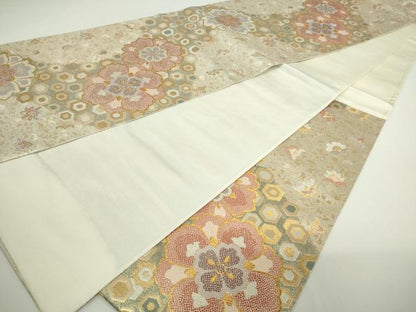 平和屋着物▼六通柄袋帯　亀甲花文　金銀糸　正絹　逸品　DAAW9342sf