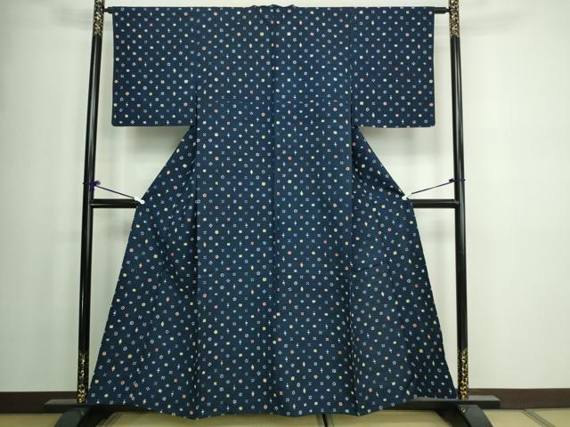平和屋着物▽上質な小紋 単衣 紬地 型染め 舞花文 正絹 逸品 DAAW9349sf