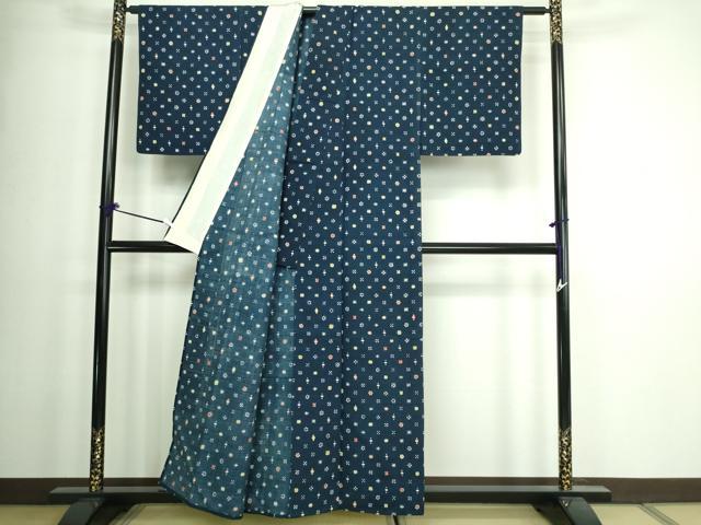 平和屋着物▽上質な小紋 単衣 紬地 型染め 舞花文 正絹 逸品 DAAW9349sf