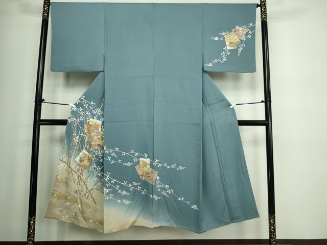 平和屋着物▽男性 訪問着 単衣 刺繍 色紙草花文 暈し染め 金彩 正絹 逸品 DAAW9351sf