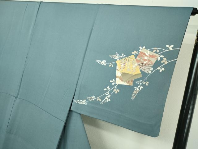 平和屋着物▽男性 訪問着 単衣 刺繍 色紙草花文 暈し染め 金彩 正絹 逸品 DAAW9351sf