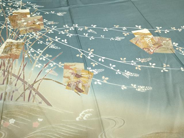 平和屋着物▽男性 訪問着 単衣 刺繍 色紙草花文 暈し染め 金彩 正絹 逸品 DAAW9351sf