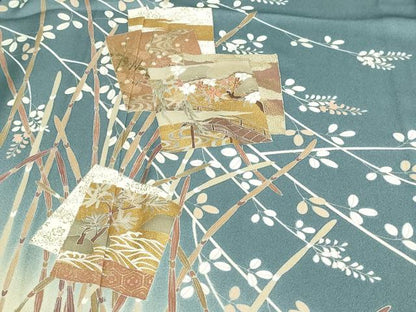 平和屋着物▽男性 訪問着 単衣 刺繍 色紙草花文 暈し染め 金彩 正絹 逸品 DAAW9351sf