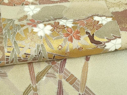 平和屋着物▽男性 訪問着 単衣 刺繍 色紙草花文 暈し染め 金彩 正絹 逸品 DAAW9351sf