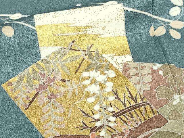 平和屋着物▽男性 訪問着 単衣 刺繍 色紙草花文 暈し染め 金彩 正絹 逸品 DAAW9351sf