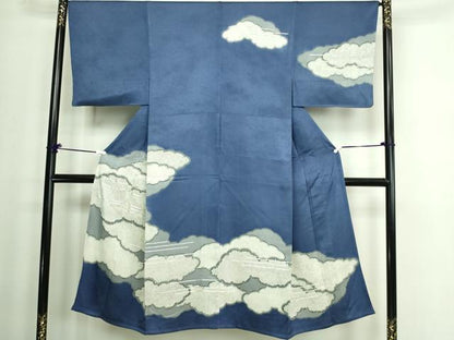 平和屋着物▽男性 訪問着 単衣 駒刺繍 雲重ね文 無落款 正絹 逸品 DAAW9352sf