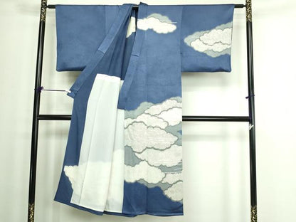 平和屋着物▽男性 訪問着 単衣 駒刺繍 雲重ね文 無落款 正絹 逸品 DAAW9352sf