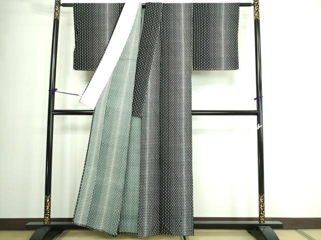 平和屋着物▽小紋 単衣 間道 黒地 洗える着物 未使用 DAAW9353sf