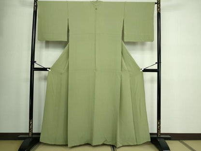 平和屋着物▽上質な色無地 単衣 山葵色 正絹 逸品 DAAW9355sf