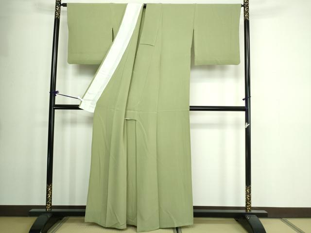 平和屋着物▽上質な色無地 単衣 山葵色 正絹 逸品 DAAW9355sf