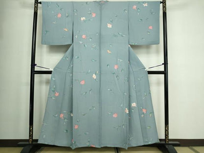 平和屋着物▽上質な小紋 単衣 手描き 枝花文 正絹 逸品 DAAW9362sf
