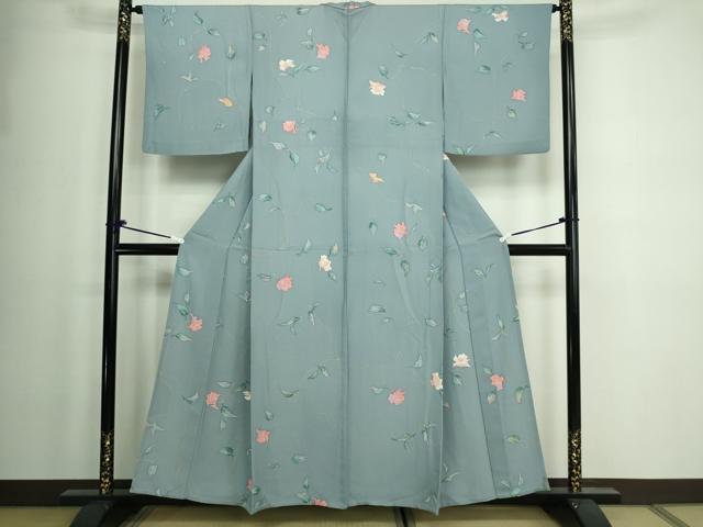 平和屋着物▽上質な小紋 単衣 手描き 枝花文 正絹 逸品 DAAW9362sf
