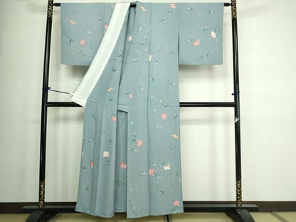 平和屋着物▽上質な小紋 単衣 手描き 枝花文 正絹 逸品 DAAW9362sf