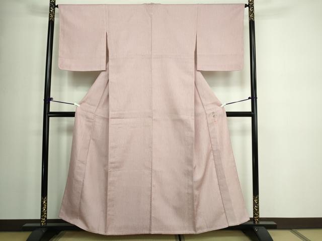 平和屋着物▽上質な色無地　単衣　作家物　霞地紋　石竹色　正絹　逸品　DAAW9364sf