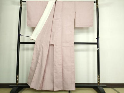 平和屋着物▽上質な色無地　単衣　作家物　霞地紋　石竹色　正絹　逸品　DAAW9364sf