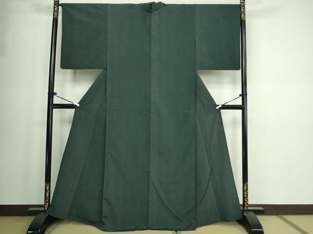 平和屋着物▽上質なお召 単衣 縞 正絹 逸品 DAAW9367sf