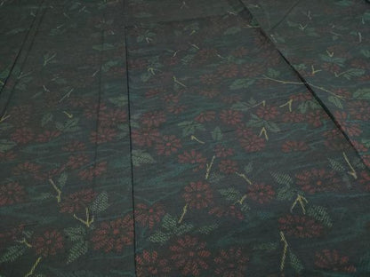 平和屋着物▽上質な紬　単衣　草花文　正絹　逸品　DAAW9369sf