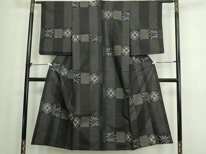 平和屋着物▽上質な紬　単衣　舞花文　正絹　逸品　DAAW9371sf