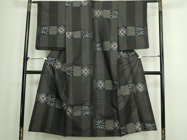 平和屋着物▽上質な紬　単衣　舞花文　正絹　逸品　DAAW9371sf