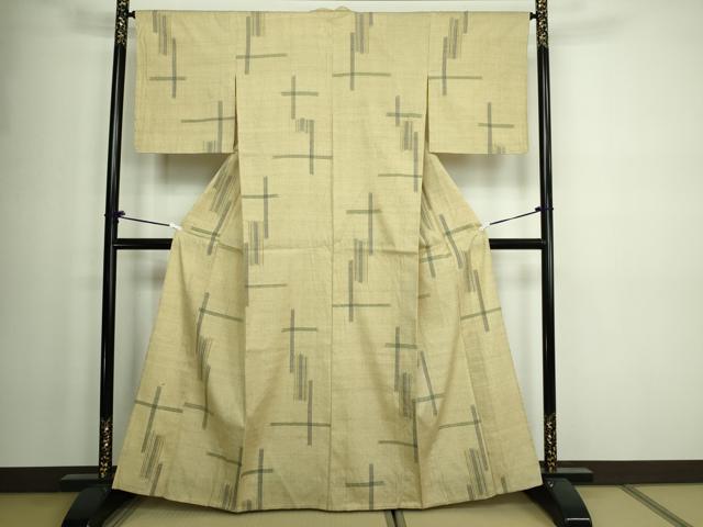 平和屋着物▽上質な紬 単衣 十字絣 正絹 逸品 DAAW9372sf