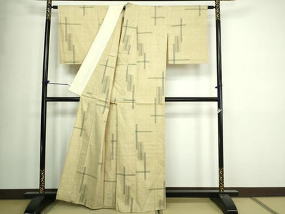 平和屋着物▽上質な紬 単衣 十字絣 正絹 逸品 DAAW9372sf