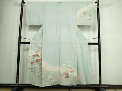 平和屋着物▽訪問着　単衣　草花文　暈し染め　金彩　正絹　逸品　DAAW9374sf