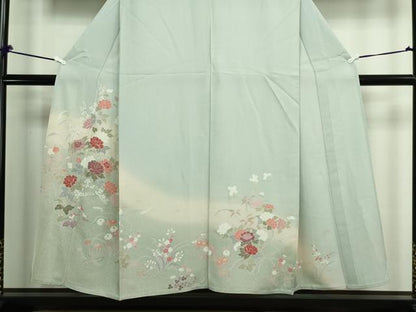 平和屋着物▽訪問着　単衣　草花文　暈し染め　金彩　正絹　逸品　DAAW9374sf