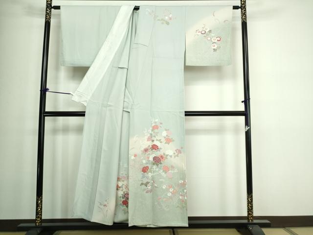 平和屋着物▽訪問着　単衣　草花文　暈し染め　金彩　正絹　逸品　DAAW9374sf