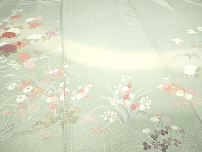 平和屋着物▽訪問着　単衣　草花文　暈し染め　金彩　正絹　逸品　DAAW9374sf