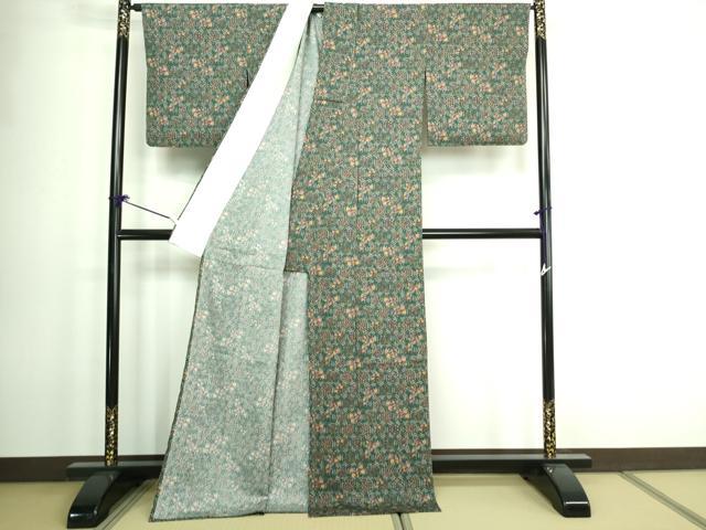 平和屋着物▽上質な小紋　単衣　亀甲草花文　ロング丈　正絹　逸品　DAAW9375sf
