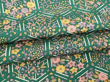 平和屋着物▽上質な小紋　単衣　亀甲草花文　ロング丈　正絹　逸品　DAAW9375sf