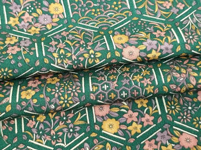 平和屋着物▽上質な小紋　単衣　亀甲草花文　ロング丈　正絹　逸品　DAAW9375sf