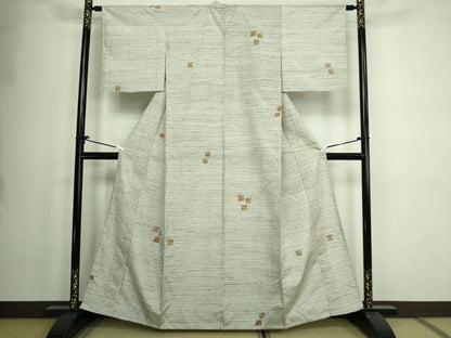 平和屋着物▽上質な紬　単衣　草花文　正絹　逸品　DAAW9376sf