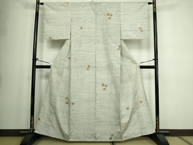 平和屋着物▽上質な紬　単衣　草花文　正絹　逸品　DAAW9376sf