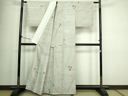 平和屋着物▽上質な紬　単衣　草花文　正絹　逸品　DAAW9376sf