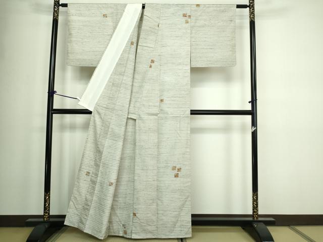 平和屋着物▽上質な紬　単衣　草花文　正絹　逸品　DAAW9376sf