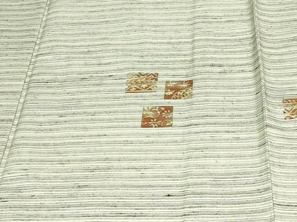 平和屋着物▽上質な紬　単衣　草花文　正絹　逸品　DAAW9376sf