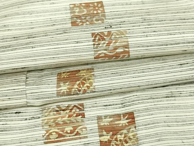 平和屋着物▽上質な紬　単衣　草花文　正絹　逸品　DAAW9376sf